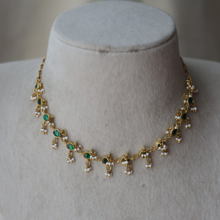 Antique green stone choker short necklace CCB11289