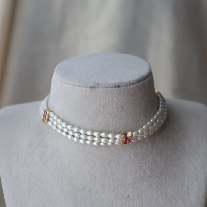 Heritage gold plated pearl choker short necklace set H2678