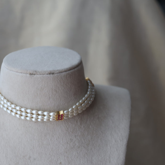 Heritage gold plated pearl choker short necklace set H2678