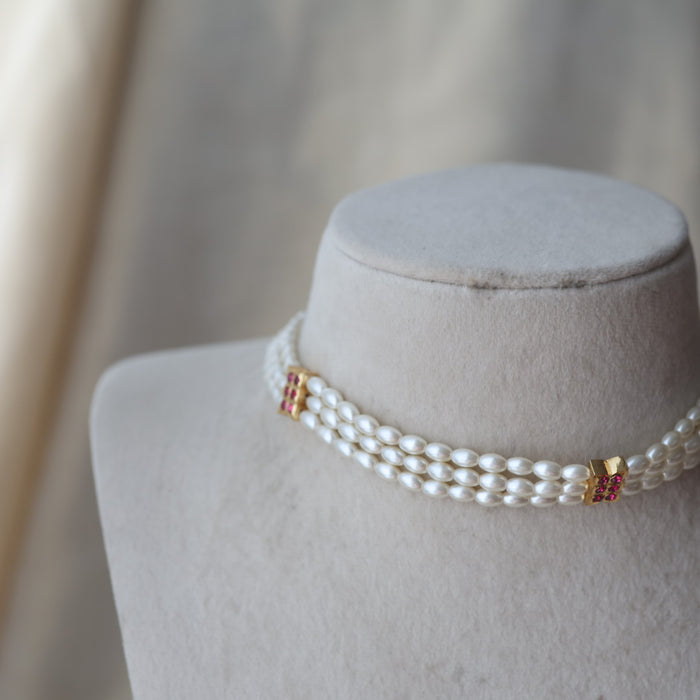 Heritage gold plated pearl choker short necklace set H2678