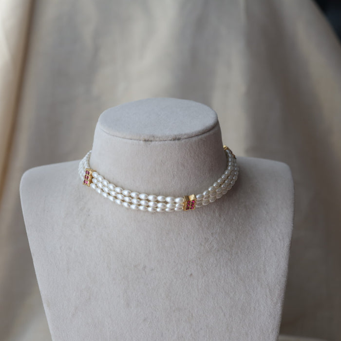 Heritage gold plated pearl choker short necklace set H2678