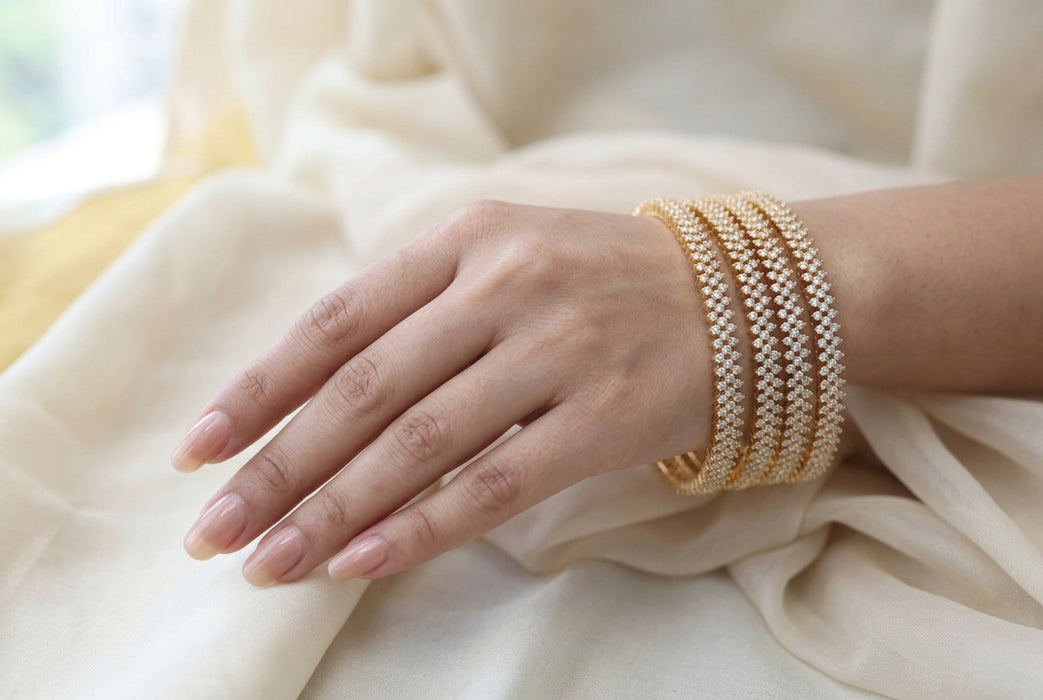 Heritage gold plated white stone bangle HB6527