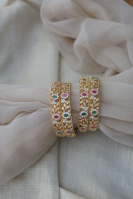 Heritage gold plated ruby white stone bangle HB6521