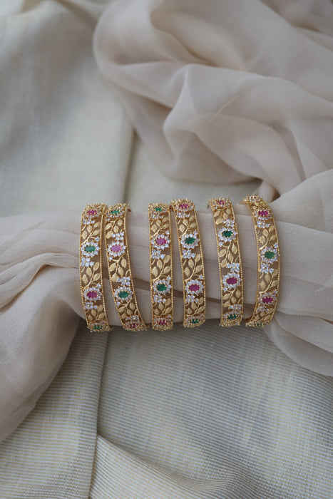Heritage gold plated ruby white stone bangle HB6521