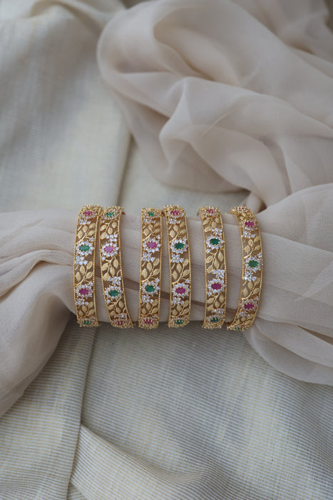 Heritage gold plated ruby white stone bangle HB6521