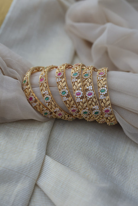 Heritage gold plated ruby white stone bangle HB6521
