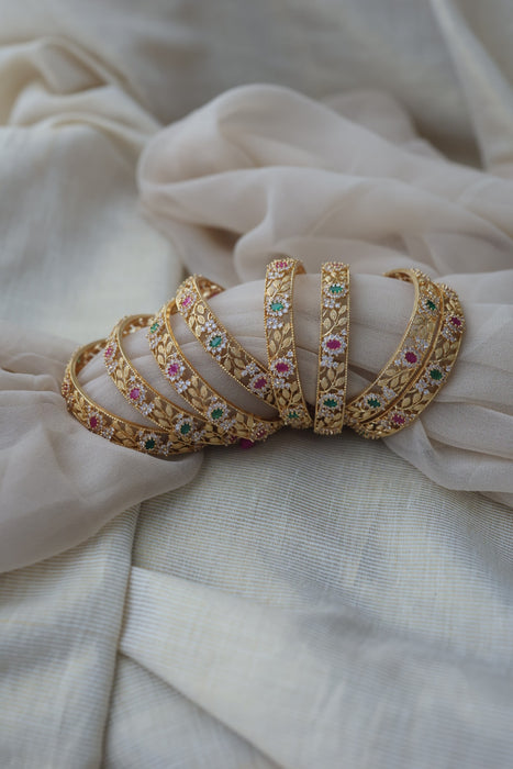 Heritage gold plated ruby white stone bangle HB6521