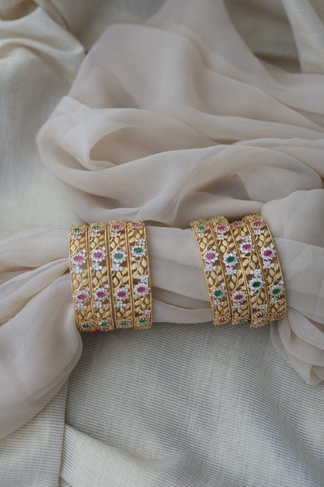 Heritage gold plated ruby white stone bangle HB6521