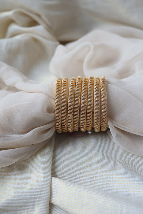 Heritage gold plated white stone bangle HB6963