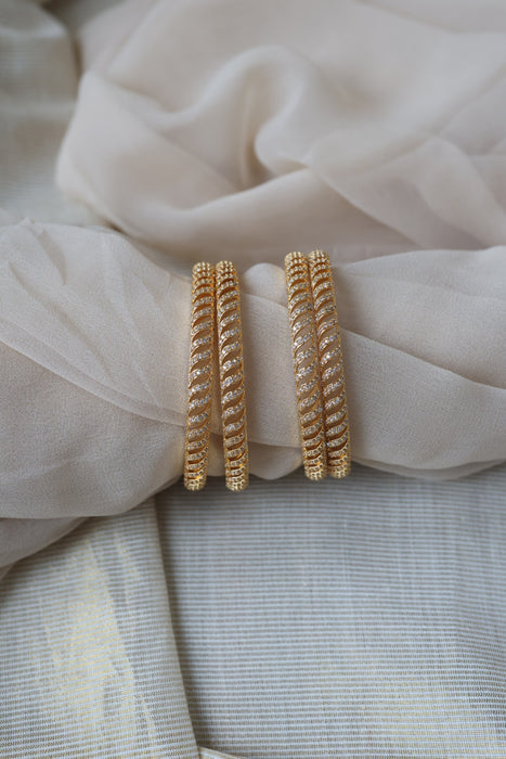 Heritage gold plated white stone bangle HB6963