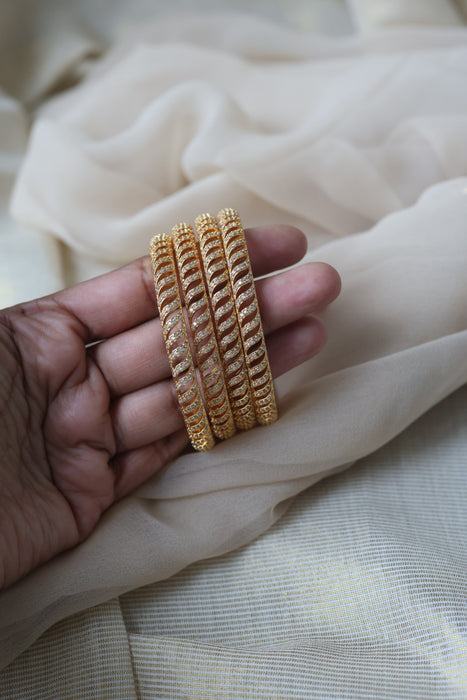 Heritage gold plated white stone bangle HB6963
