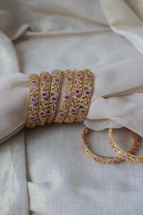 Heritage gold plated white stone bangle HB6963
