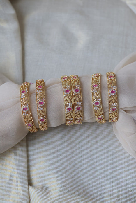 Heritage gold plated white stone bangle HB6963