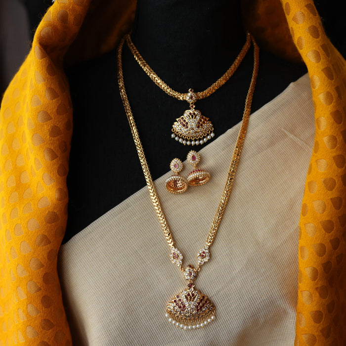 Heritage gold plated long and short necklace with earrings HPS889