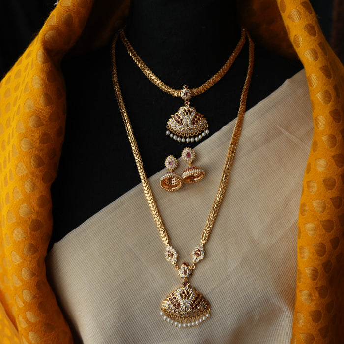 Heritage gold plated long and short necklace with earrings HPS889