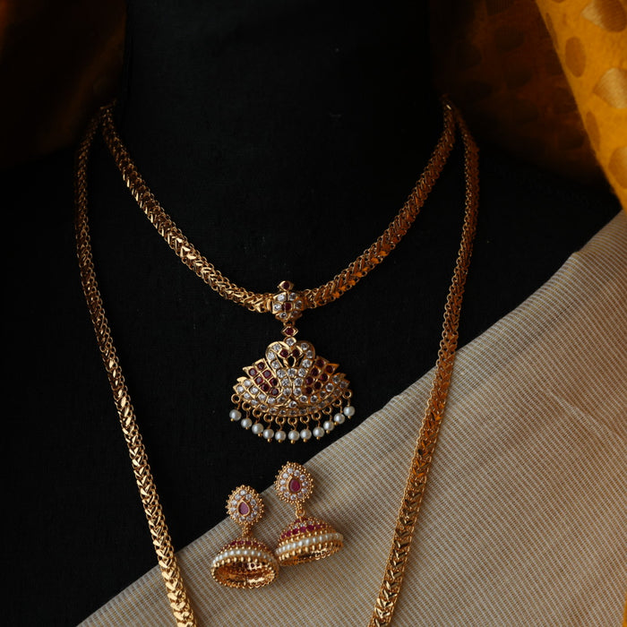 Heritage gold plated long and short necklace with earrings HPS889