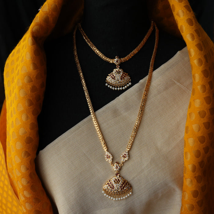 Heritage gold plated long and short necklace with earrings HPS889