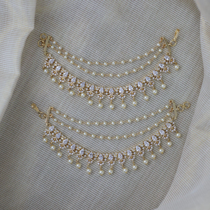 Heritage 3 layer white stone and pearl mattal ear accessories HM233