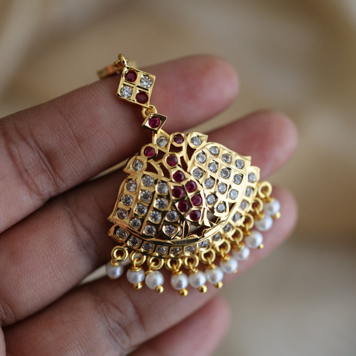 Heritage gold plated white stone tikka TH247