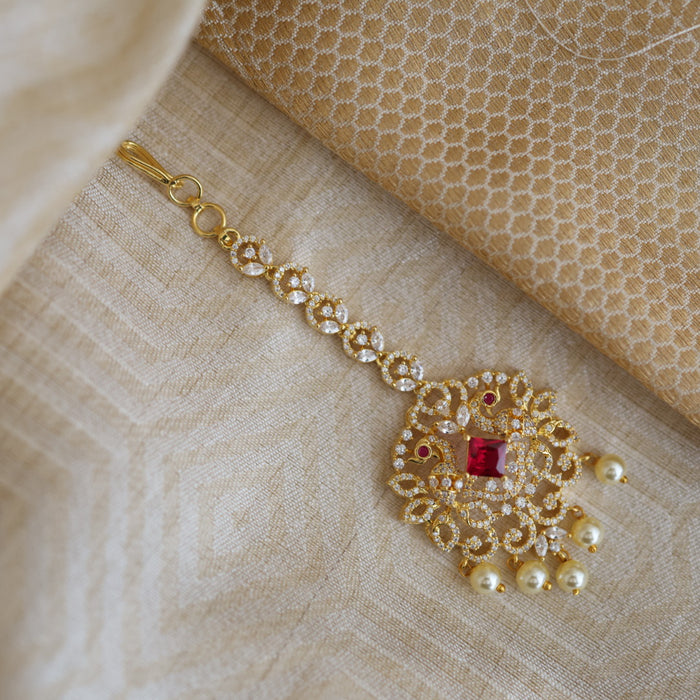 Heritage gold plated white stone tikka TH2454