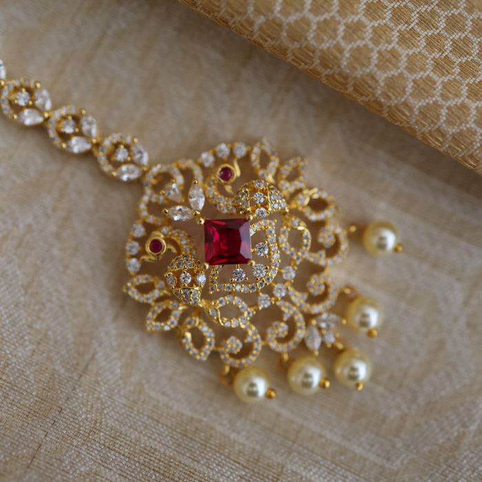 Heritage gold plated white stone tikka TH2454