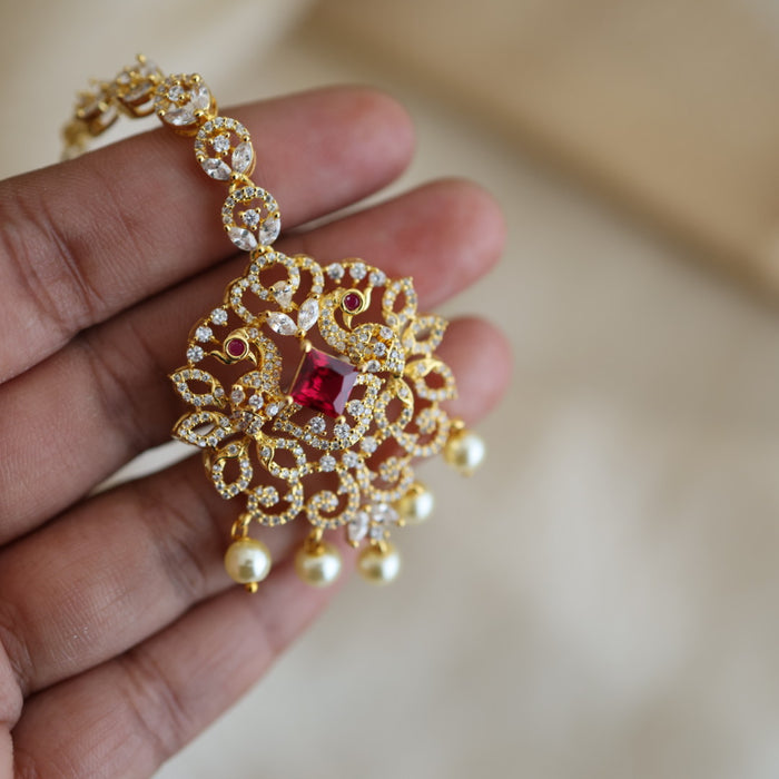 Heritage gold plated white stone tikka TH2454