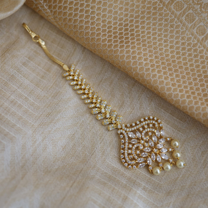 Heritage gold plated white stone tikka TH239