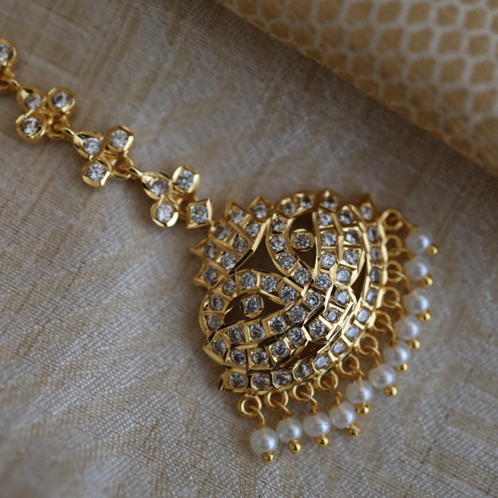Heritage gold plated white stone tikka TH2361