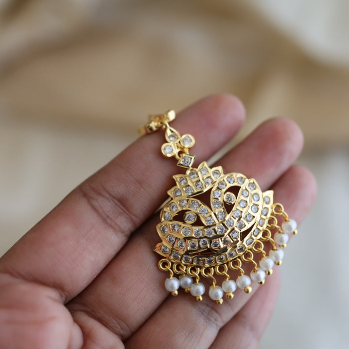 Heritage gold plated white stone tikka TH2361