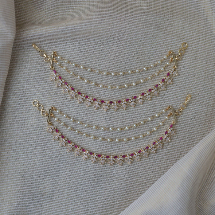 Heritage 3 layer ruby white stone and pearl mattal ear accessories HM2996