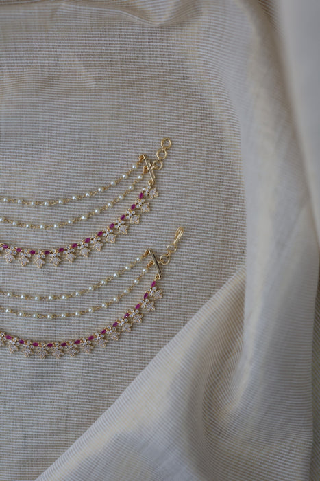 Heritage 3 layer ruby white stone and pearl mattal ear accessories HM2996