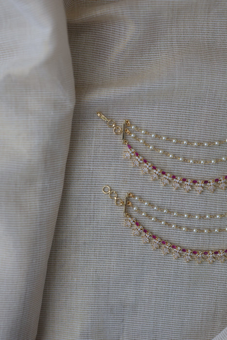 Heritage 3 layer ruby white stone and pearl mattal ear accessories HM2996