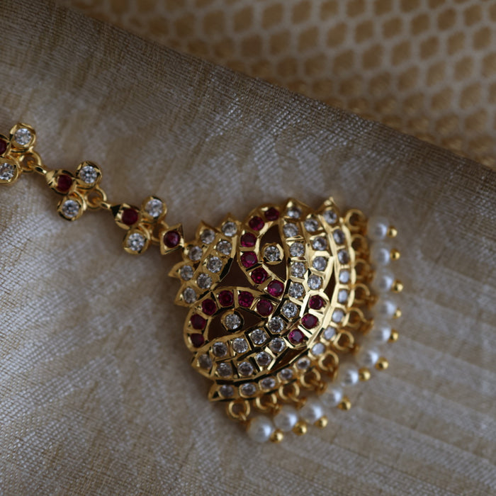Heritage gold plated ruby white stone tikka TH90