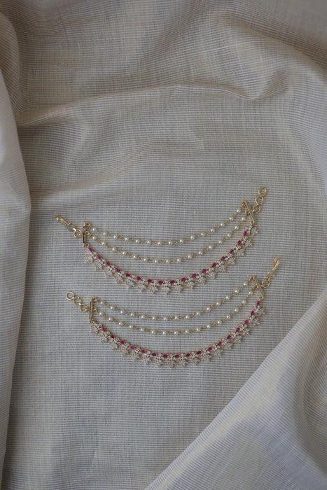 Heritage 3 layer ruby white stone and pearl mattal ear accessories HM2996