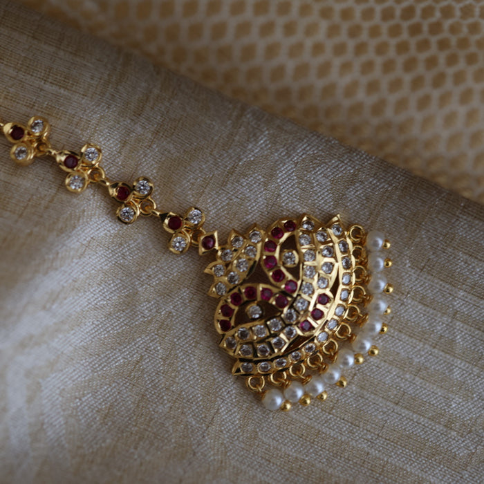 Heritage gold plated ruby white stone tikka TH90