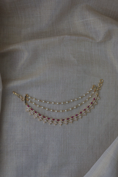 Heritage 3 layer ruby white stone and pearl mattal ear accessories HM2996