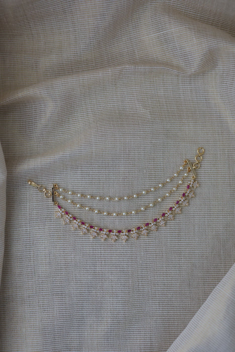 Heritage 3 layer ruby white stone and pearl mattal ear accessories HM2996