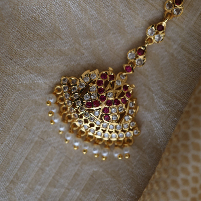 Heritage gold plated ruby white stone tikka TH684