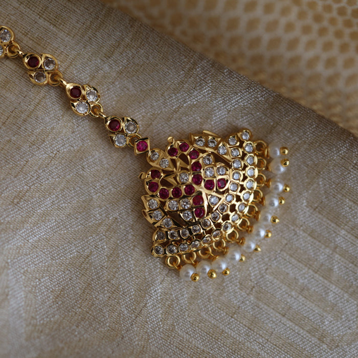 Heritage gold plated ruby white stone tikka TH684