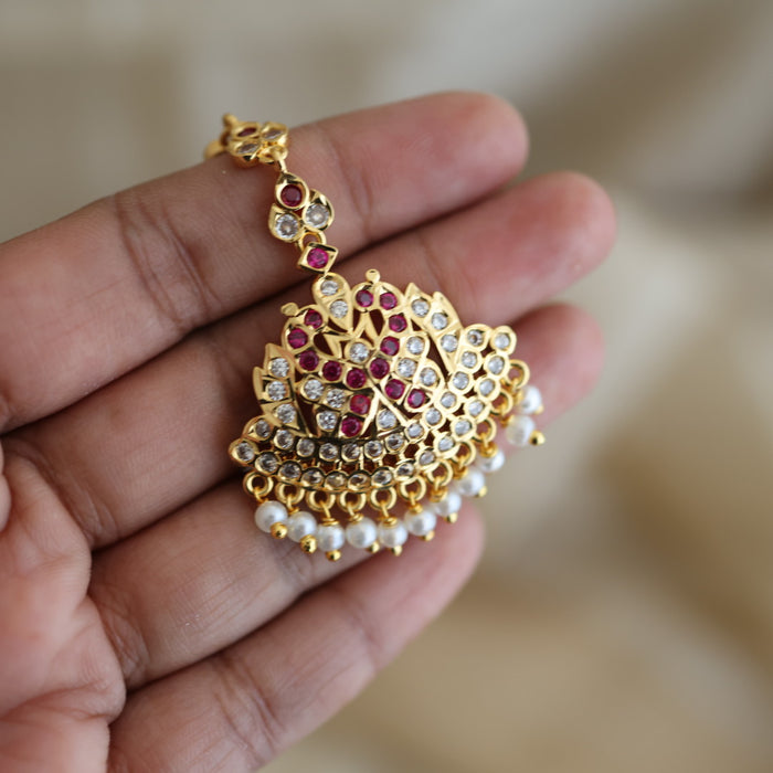 Heritage gold plated ruby white stone tikka TH684