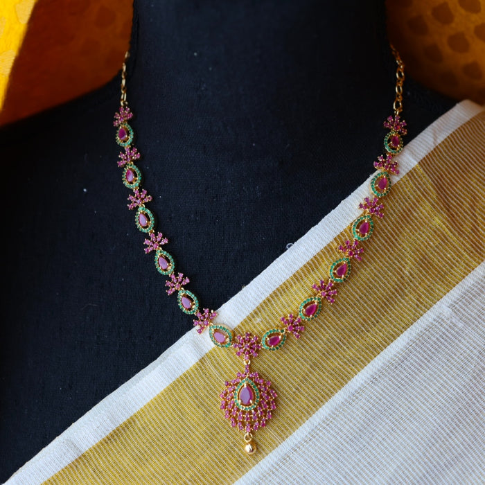 Heritage ruby green stone gold plated necklace with earring H098