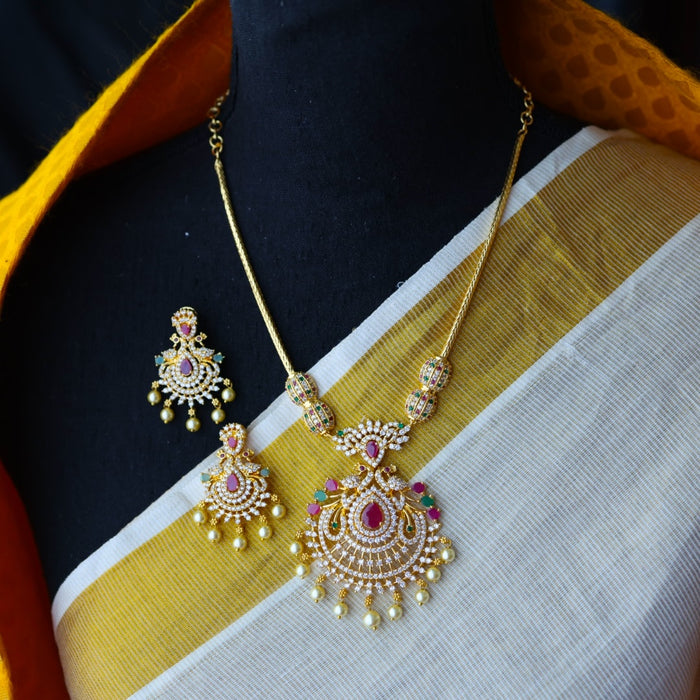 Heritage ruby green stone gold plated necklace with earring H099