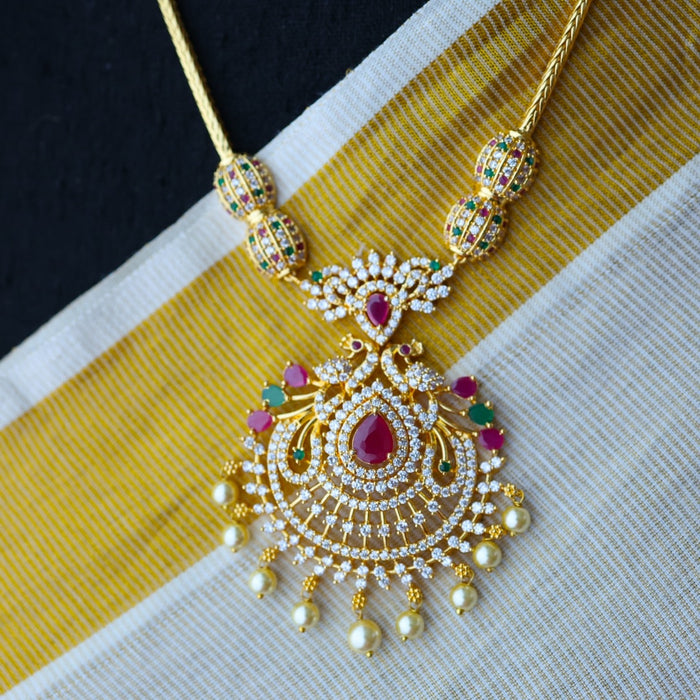 Heritage ruby green stone gold plated necklace with earring H099