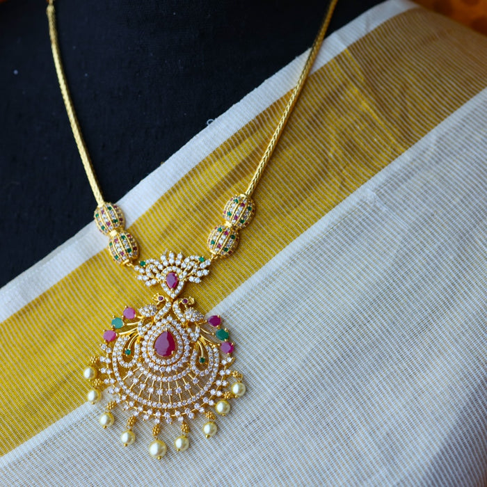 Heritage ruby green stone gold plated necklace with earring H099