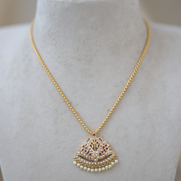 Heritage gold plated simple chain with ruby pearl chain HC5266