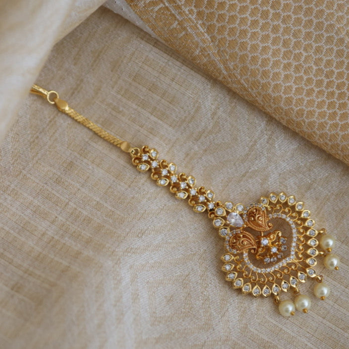 Heritage gold plated white stone tikka TH7554