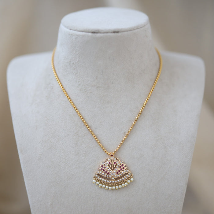 Heritage gold plated simple chain with ruby pearl chain HC5266