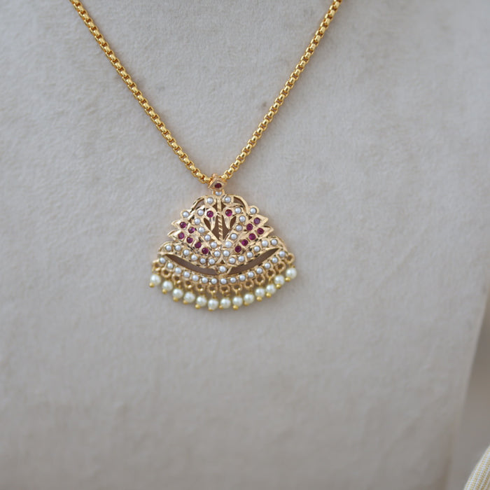 Heritage gold plated simple chain with ruby pearl chain HC5266