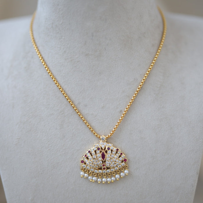 Heritage gold plated simple chain with ruby pearl chain HC529