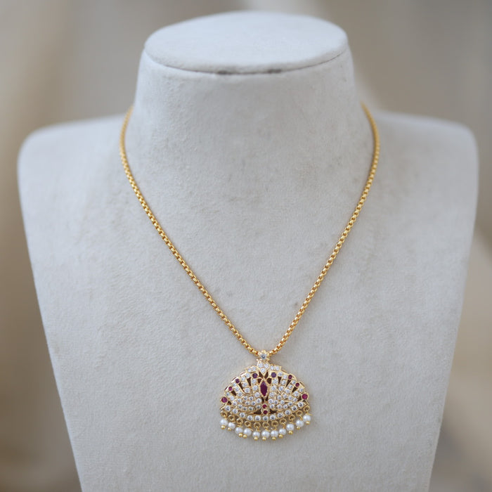 Heritage gold plated simple chain with ruby pearl chain HC529